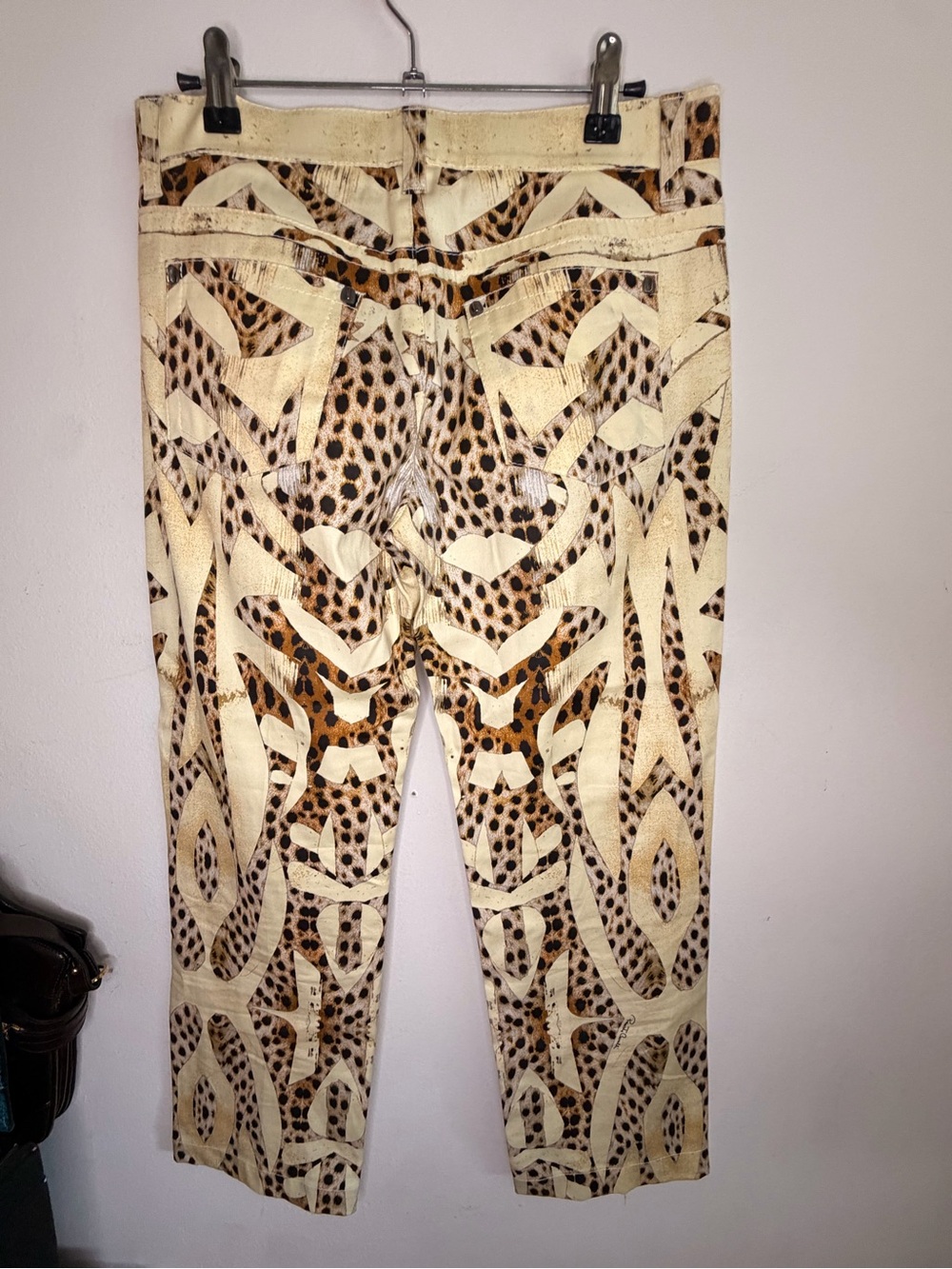 Roberto Cavalli Cream and Brown Leopard-Accent High-Waist Pants - Picture 7 of 10